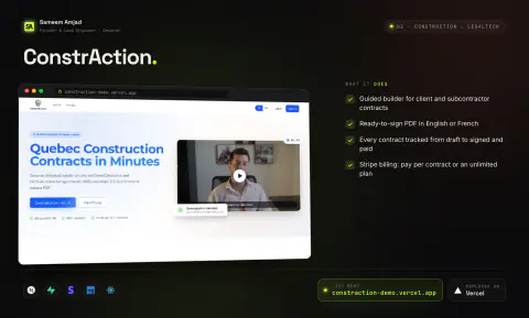 ConstrAction: product screen and key features