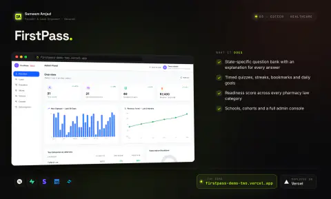 FirstPass: product screen and key features