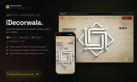 iDecorwala: overview with desktop and mobile screens, tech stack and live domain