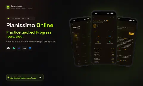 Pianissimo Online: three mobile screens