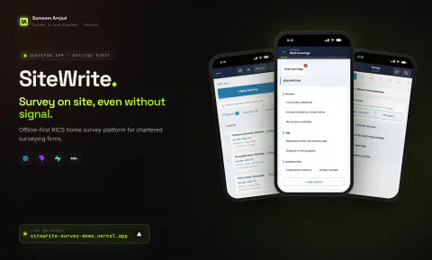 SiteWrite: three mobile screens