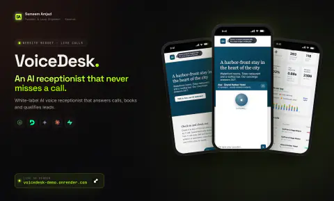 VoiceDesk: three mobile screens